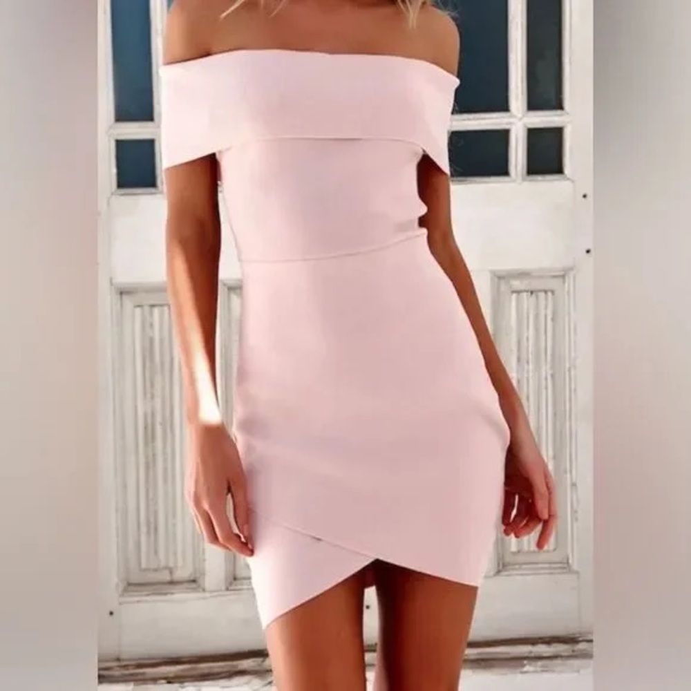 Hello Molly “Everybody Loves Me” Nude Pink Off-Shoulder Dress